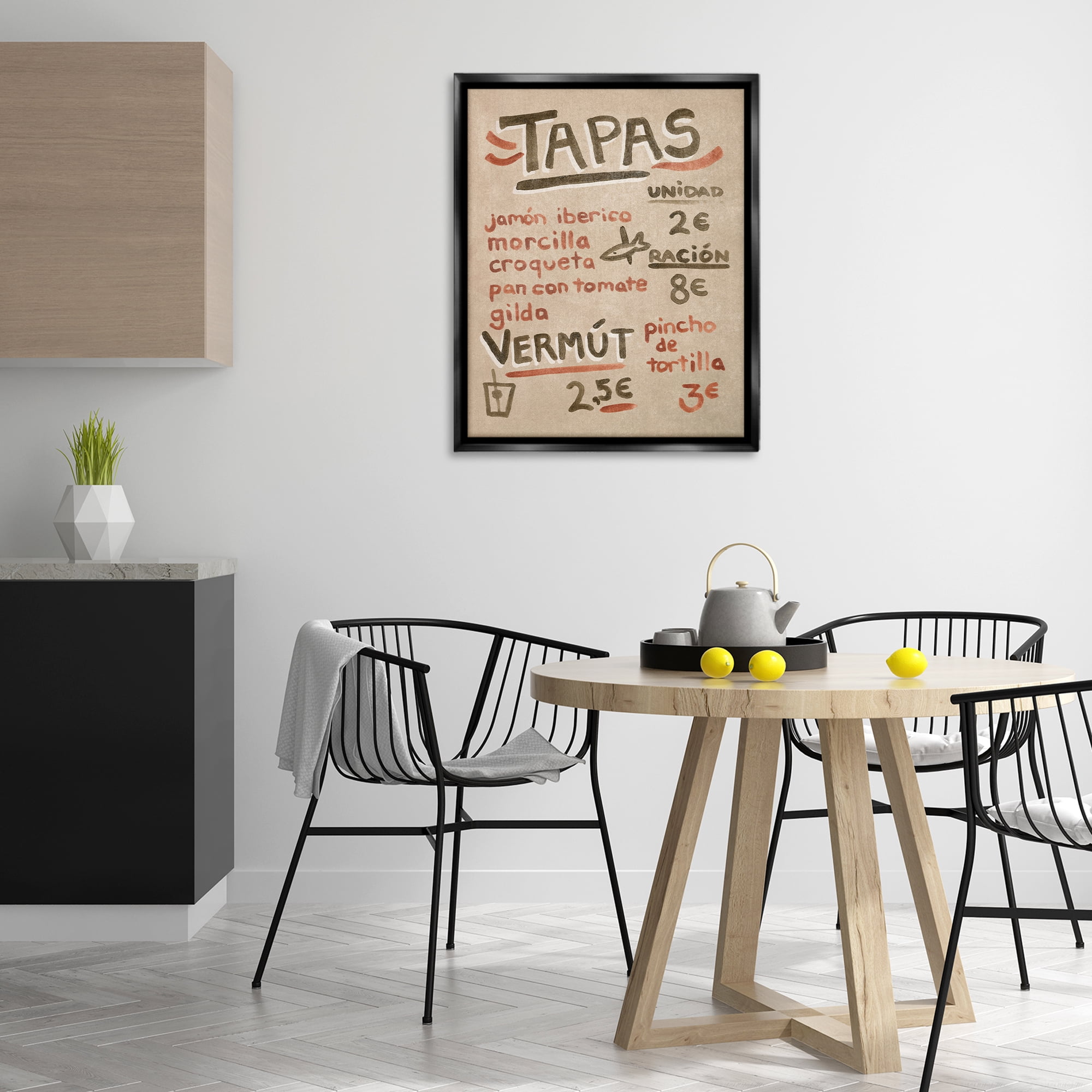 Stupell Industries Spanish Tapas Menu Food & Beverage Painting Black Floater Framed Canvas Art Print Wall Art, 25 x 31