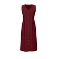 thumbnail image 7 of IROINNID Women Summer Casual Dress Solid Color Crew Neck Short Sleeve Pocket Knee Length Loose Fit Daily Wear Party Outing Comfortable Soft Fabric(Wine,XL), 7 of 7