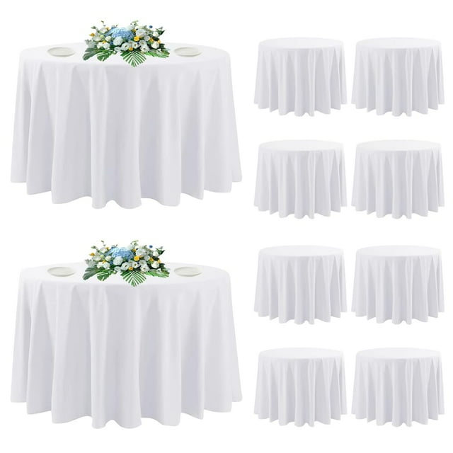Mantel DAKKIONY de 10 piezas, blanco, redondo, de poliéster, 305 cm