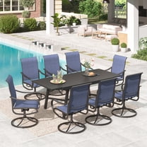 MF Studio 9-Piece Outdoor Patio Dining Set with 84" Large Outdoor Extendable Table and Swivel Textilene Chairs for 6-8 People, Black & Blue