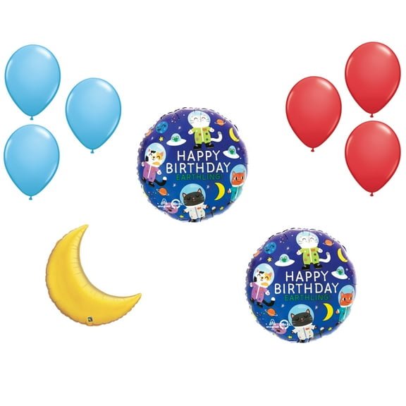 LOONBALLOON Space, Alien, Rocket Theme Balloon Set, 2x Birthday Space Cats Balloon, Moon Foil and 6x latex balllons