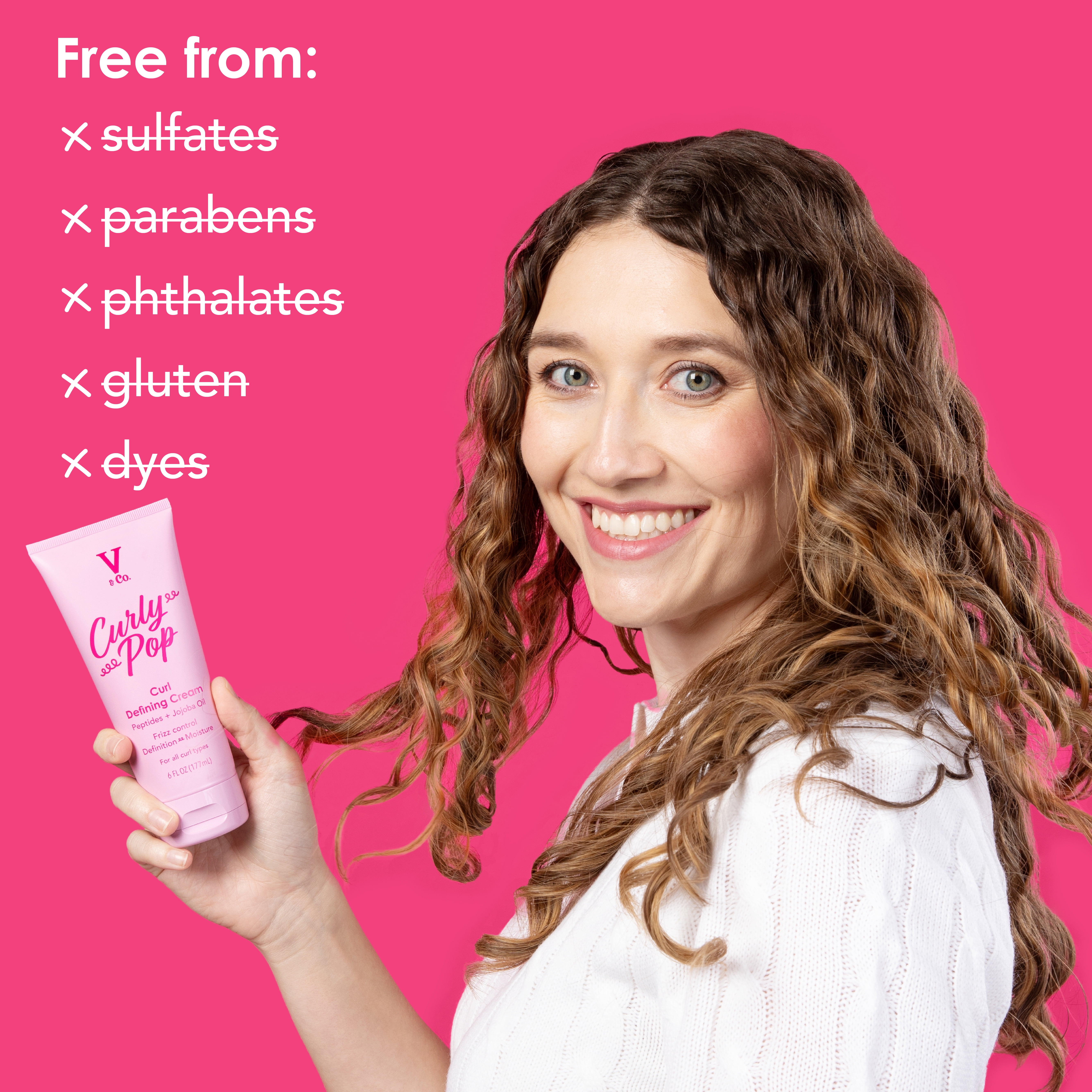 V&Co. Beauty Curly Pop Curl Defining Cream – Curl Cream for Curly Hair, Anti Frizz & Moisturizing Hair Care with Peptides & Jojoba Oil, 6 fl oz