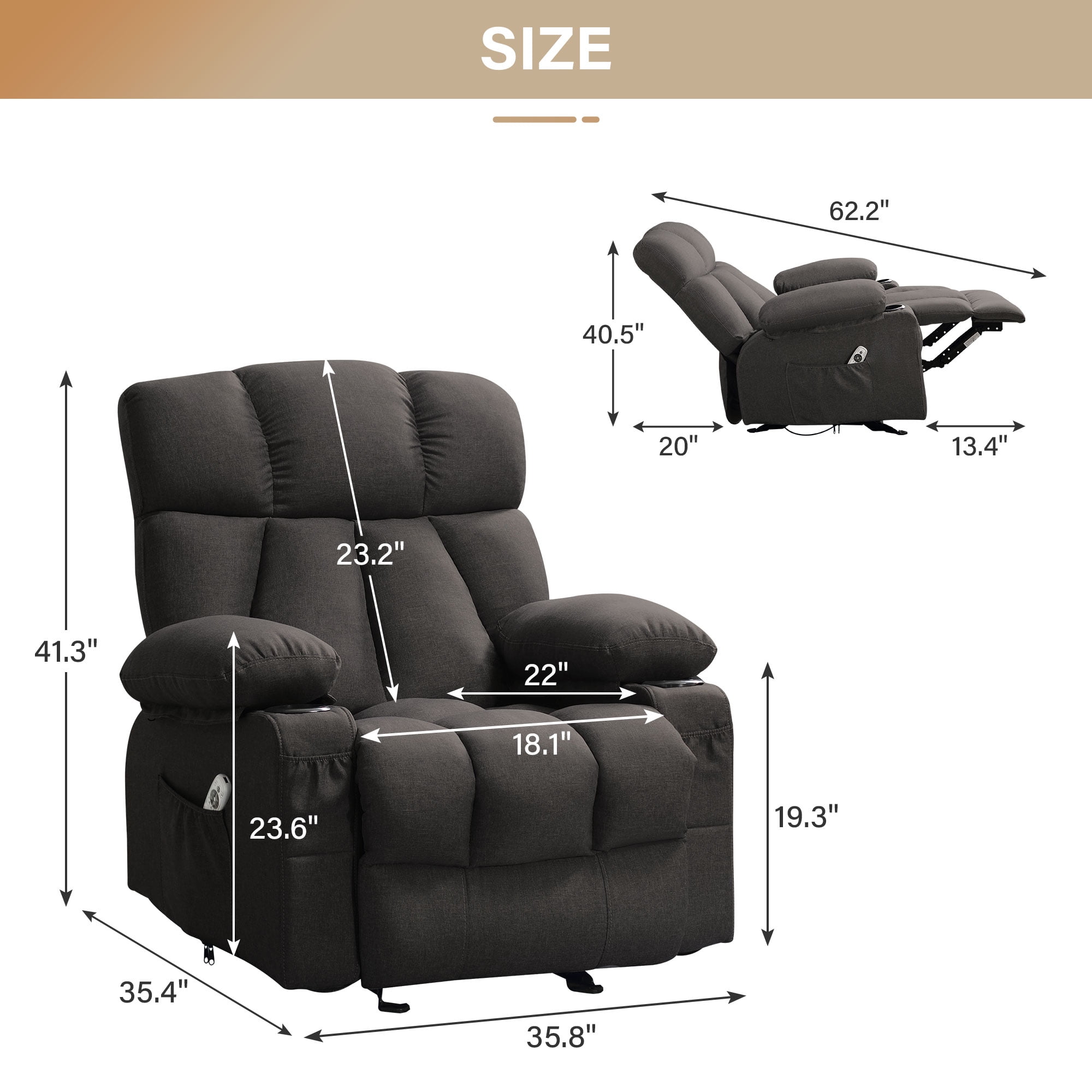 JONPONY Manual Recliner Chair with Heat Therapy and Massage Function, Heavy Duty Reclining Mechanism(图3)