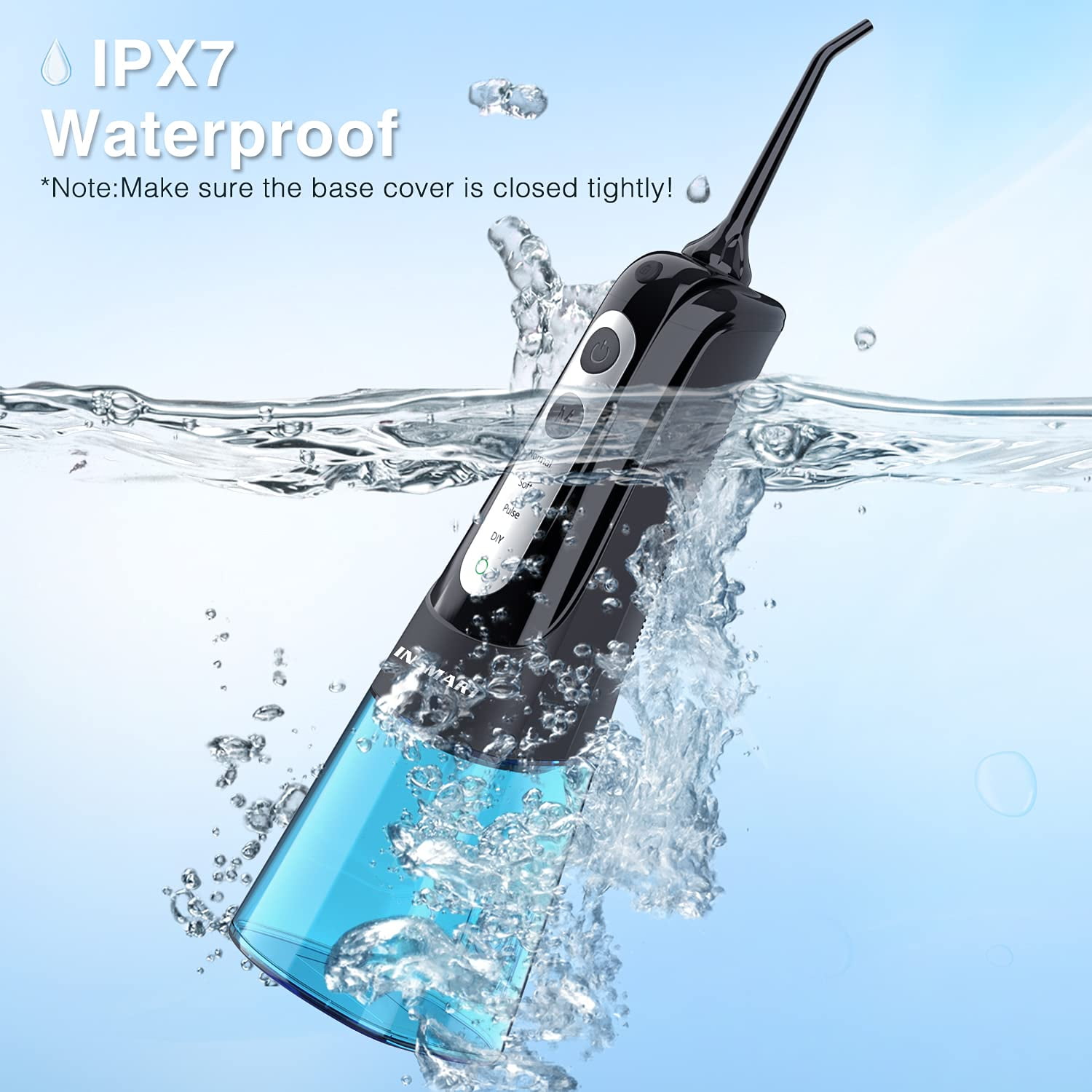 Cordless Water Flosser for Teeth, INSMART,Portable Rechargeable Teeth Cleaner with DIY Mode RGB Light, 4 Jet Tips IPX7 Waterproof Dental Oral Irrigator