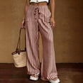 thumbnail image 4 of Textilo Womens Striped Lounge Pants Wide Leg Drawstring Pants with Pockets Elastic Waist Trousers Summer Beach Vacation Comfy Lounge Boho Outfits,Brown S, 4 of 6