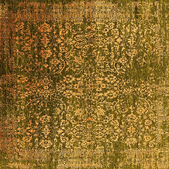 Ahgly Company Indoor Square Oriental Yellow Industrial Area Rugs, 3' Square