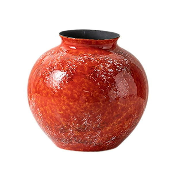 Jarrón de cerámica rojo, jarrones decorativos, arreglo floral moderno, jarrón de cerámica de escritorio S