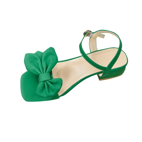 Xfvqtps Womens Heeled Sandals Adjustable Ankle Buckle Bow Open Square Toe Block Heel Summer Sandals Green