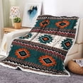 thumbnail image 2 of Southwest Aztec Throw Blankets, Traditional Patterned Flannel Soft Throw Blanket, Boho Southwestern Decor Throw Blanket for Couch, Chair, Camping, Bed, 60"X80", Teal and Beige, 2 of 5