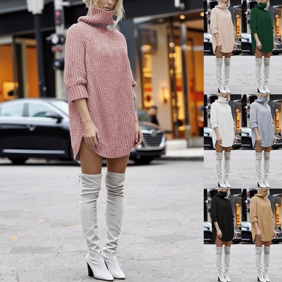 CAIXIA Long Sweaters For Women Plus Size Casual Longline Solid Color Pullover Sweater Soft Comfortable Turtleneck Knit Top For Everyday Wear And Versatile Outfits Sweatshirts For Women Loose Fit