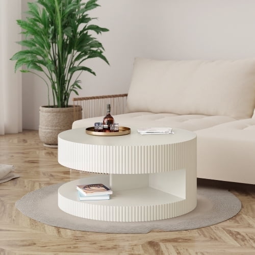 Kevinplus 34" inch Round Wood Coffee Table for Living Room, Apartment ,No Need Assembly