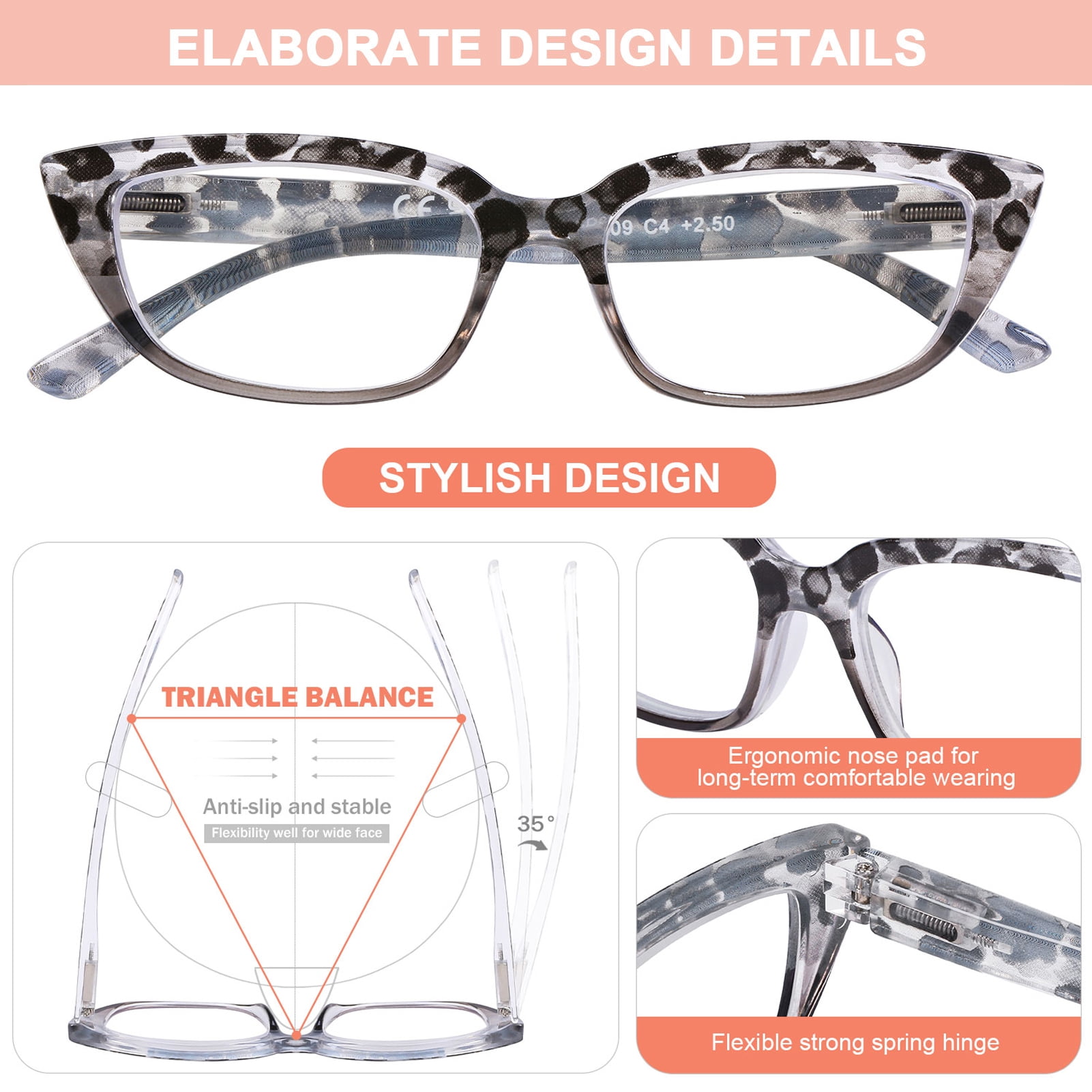 AQWANO 2 Pack Fashion Design Cat Eye Reading Glasses Women Blue Light Blocking, Compute Readers Anti Glare Lightweight Comfort,0.0