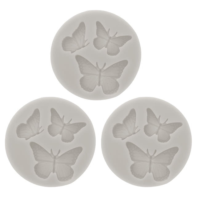Molde de arcilla de polímero de 3 piezas, molde de fondant, molde de 3 mariposas, silicona rosa para manualidades, secado al aire, pasteles, gris