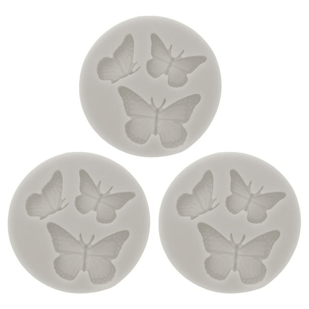 Molde de arcilla de polímero de 3 piezas, molde de fondant, molde de 3 mariposas, silicona rosa para manualidades, secado al aire, pasteles, gris