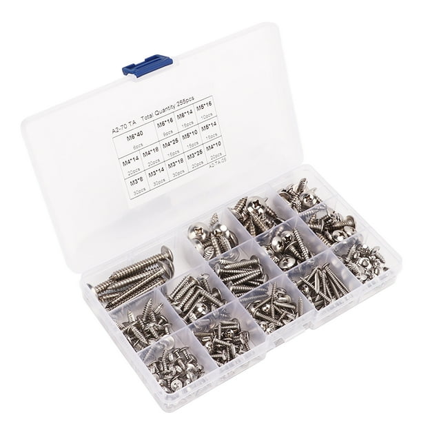 Ensemble de Vis à Tête Croisée, 255 Pcs Vis Croisées en Acier Inoxydable, Fabrication Exceptionnelle