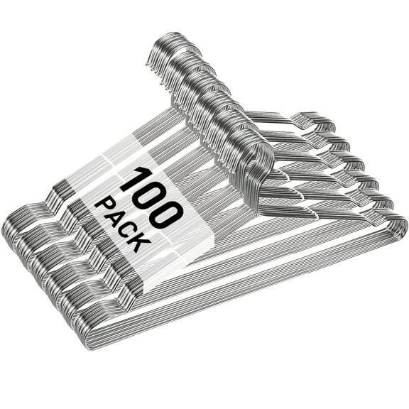 100-Piece Stainless Steel Wire Hangers - Rust-Resistant Metal Clothes Hangers | 17.7 Inch Space-Saving for Coats, Suits, Dresses | Closet Organization