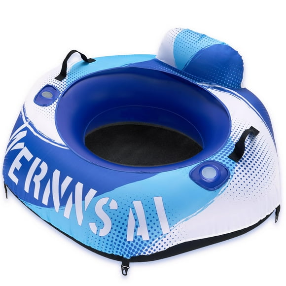 WERNNSAI 52” Heavy Duty River Tube with Canvas Cover Large Pool Floats Adults Hexagon Inflatable Water Tubes Tubing River Raft Lounge Chair with Cup Holders B