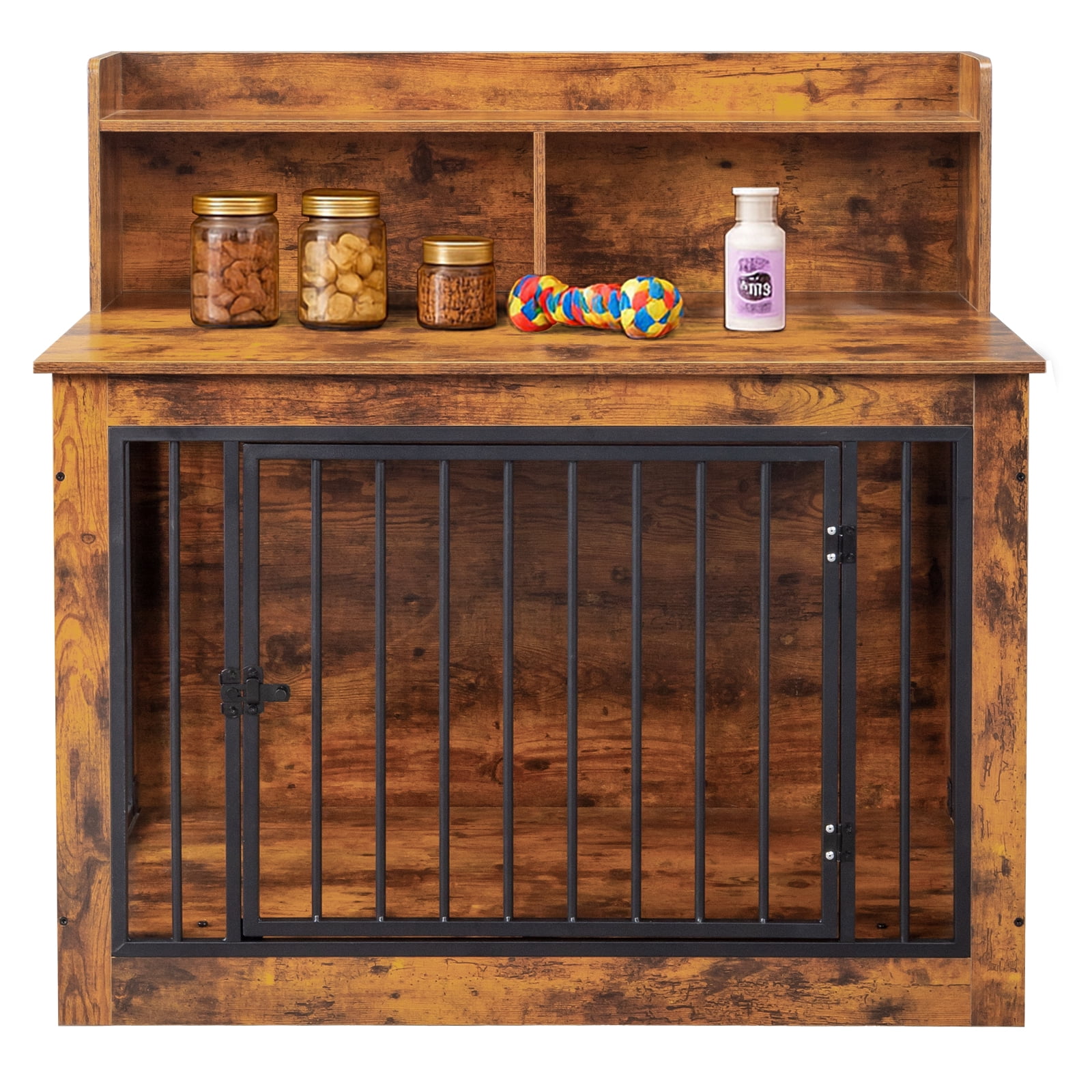 Zimtown 41in Dog Crate Furniture - Wooden Pet Crate End Table with Storage Shelf, Heavy Duty Indoor Pet Cage, Rustic Brown