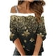 thumbnail image 2 of Puntoco Camiseta con estampado navideño de hombros descubiertos y estilo casual para mujer, 2 of 5