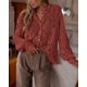 thumbnail image 5 of Camisa PRETTYGARDEN de Encaje con Botones, Manga Larga, Marrón Rojo, Talle XL, 5 of 8