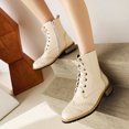 thumbnail image 2 of NOEGOEU Ankle Boots for Women Lace-up Low Heel Non Slip Flat Combat Boots Womens with Side Zipper (Beige,37), 2 of 5