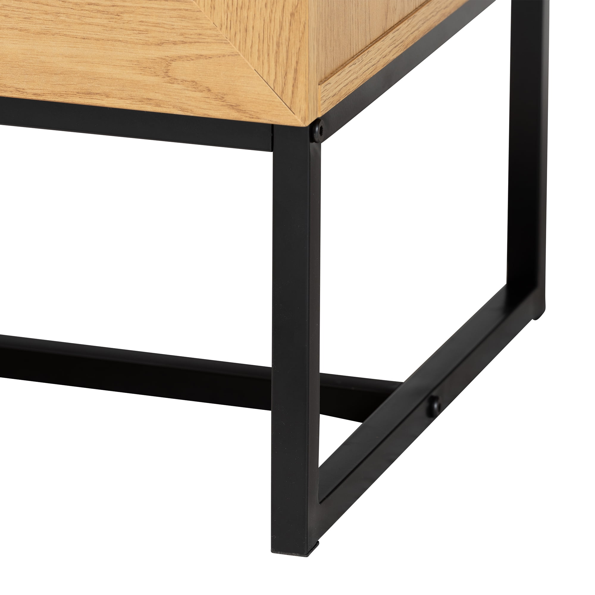 Baxton Studio Sawyer Mid-Century Modern Industrial Oak Brown Finished Wood and Black Metal 6-Drawer Storage Cabinet with Natural Rattan