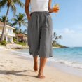 thumbnail image 7 of Staki Womens Shorts Casual Cotton Linen Shorts Elastic Drawstring Summer Beach Vacation Shorts Pockets(Gray,XL), 7 of 7