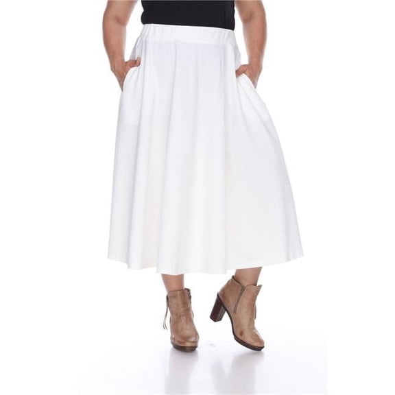 PS709-03-3XL Womens Plus Tasmin Flare Midi Skirt, White - 3XL