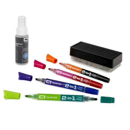 Quartet 2-in-1 Dry-Erase Kit, Chisel/Fine Tip Dry-Erase Markers, Eraser, Spray Cleaner
