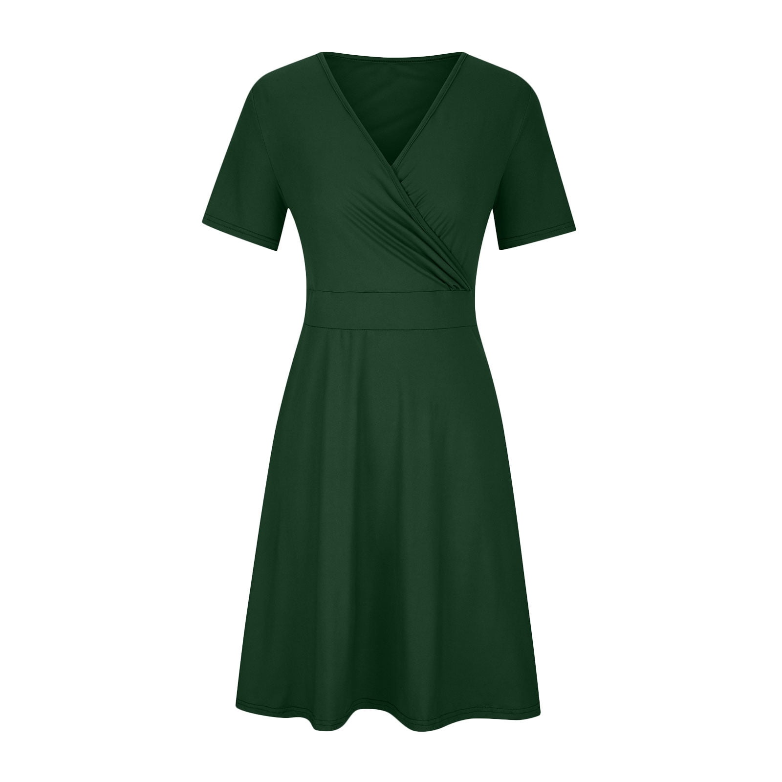 Hueook Plus Size Dresses Cocktail Dresses for Wedding Guest Womens Casual Plus Size V-Neck Solid Short Sleeve Boho Dress Dress with Pockets Green 4X