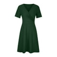 thumbnail image 4 of Bigersell Women Cocktail Party Dresses Summer Wrap V-Neck Short Sleeve Vintage Dress Casual Loose A-Line Knee Length Swing Dress Evening Party Beach Sundress , Green 4XL, 4 of 6