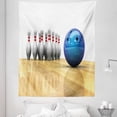 thumbnail image 1 of Bowling Party Tapestry, Vivid Objects Ball and Pins on a Parquet Floor Print Party Set, Fabric Wall Hanging Decor for Bedroom Living Room Dorm, 5 Sizes, Blue Pale Brown White, by Ambesonne, 1 of 1