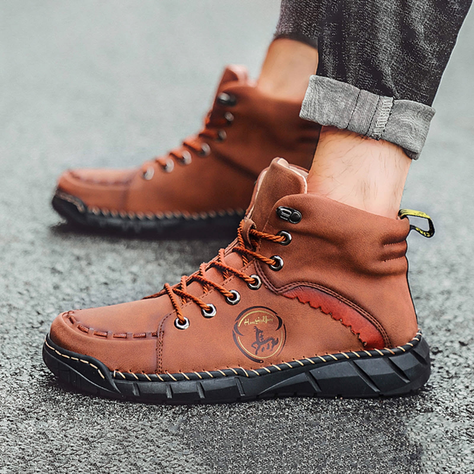 Gauchos Brown Suede Leather Work Combat Ankle Boots Lace Up Men’s  7.5, Womens 9 Guttear Women main image 4