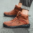 thumbnail image 2 of Combat Boots for Men Vintage Casual Stitching Leather Lace up Walking Fashion Sneakers Winter Fall Ankle Booties Brown Size 8, 2 of 9