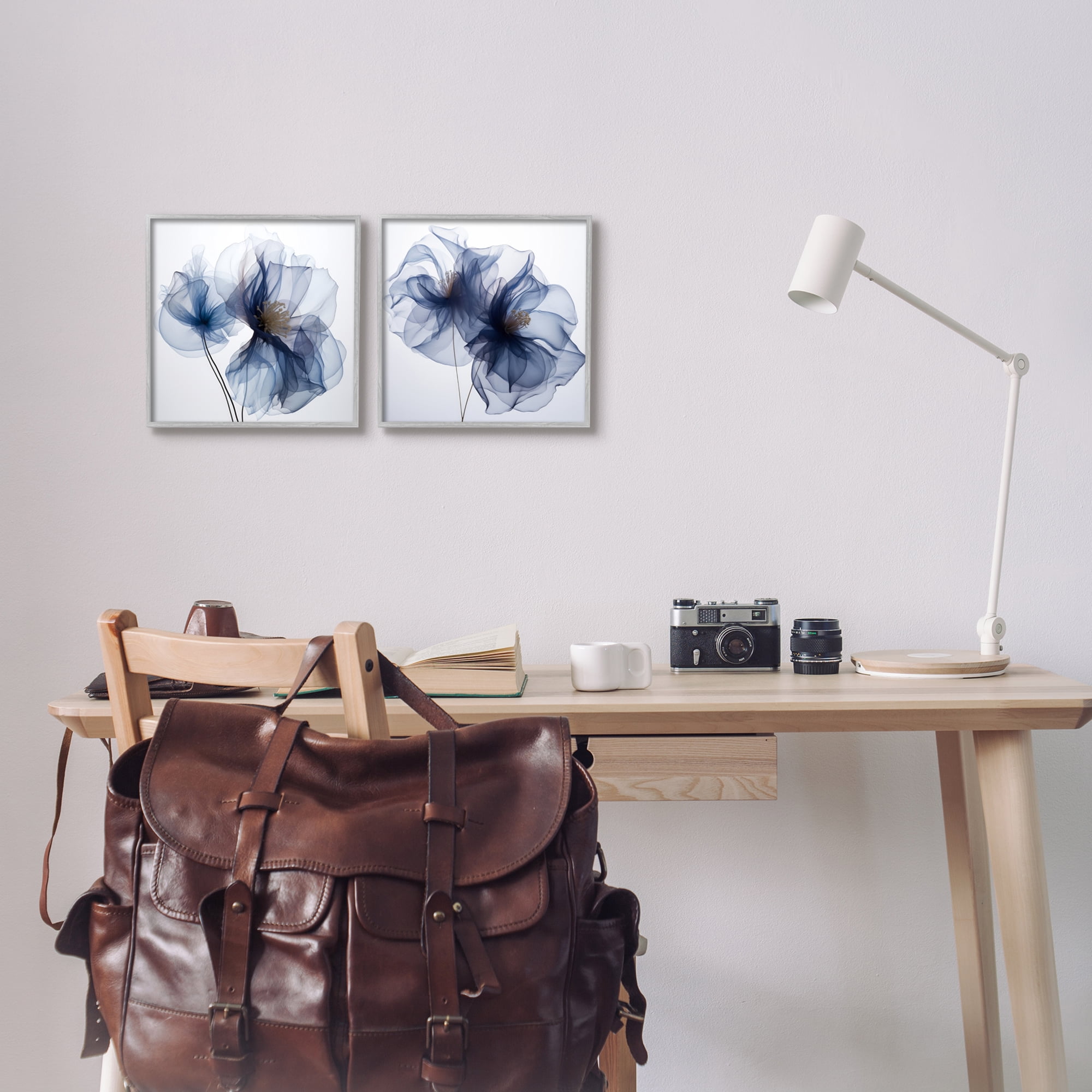 Stupell Industries Blue Modern Flowers Botanical & Floral Photography Gray Framed Art Print Wall Art, 12 x 12