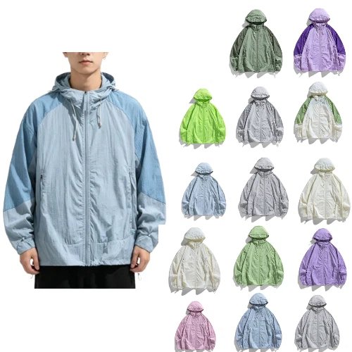 VeFlora Men's Casual Color Windbreaker - Lightweight Outdoor Sun Jacket with UPF Protection for Spring and Summer Travel(Sky Blue/L)