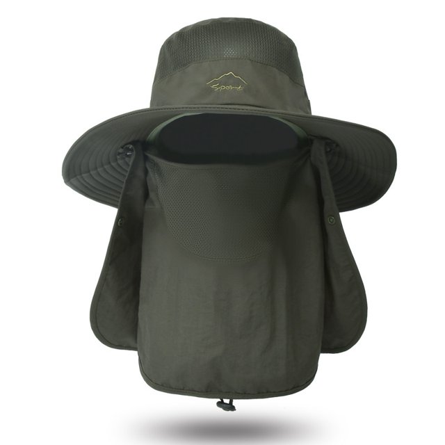 Chapeau de Pêche Protection Solaire Été Mode Large Bord (Vert Armée)