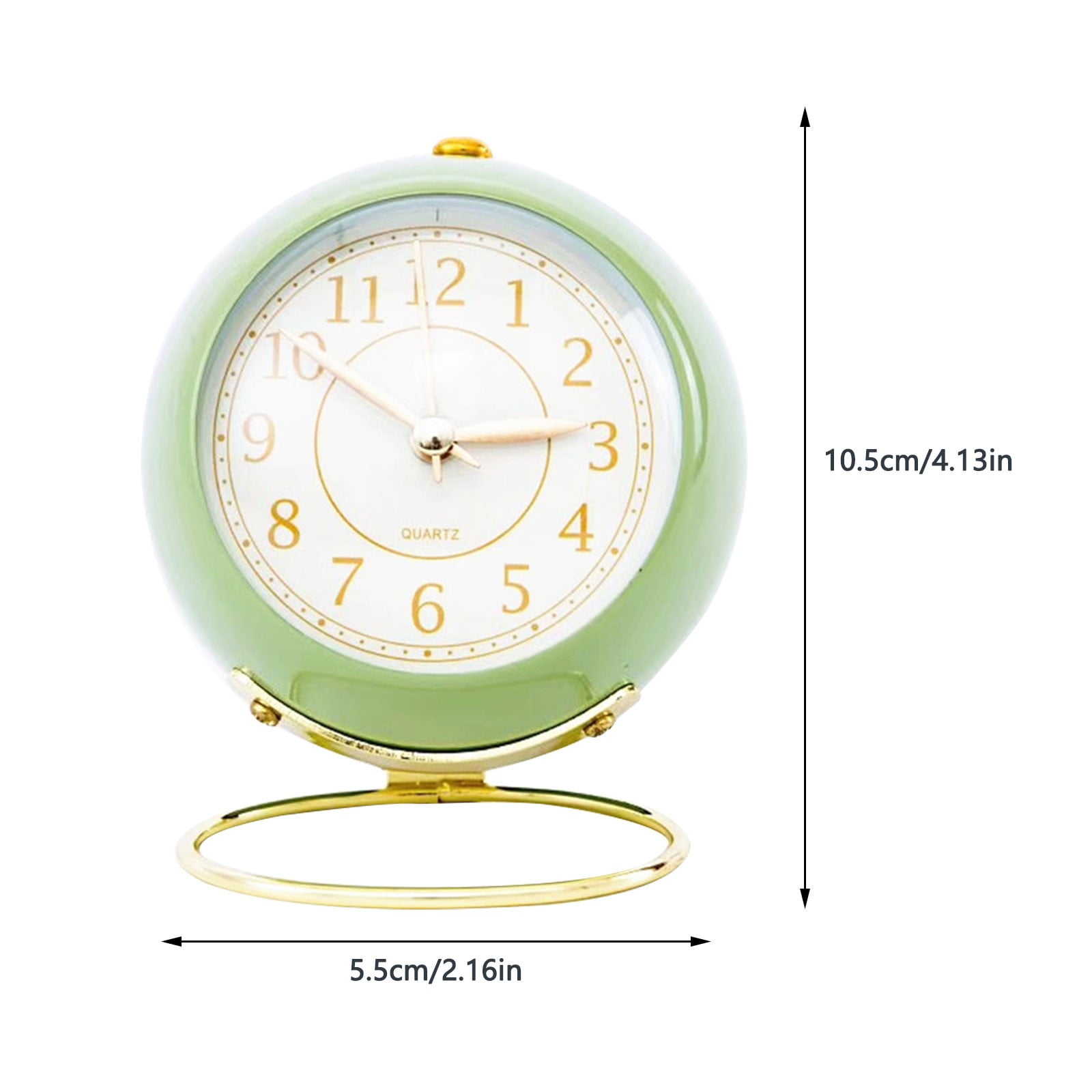 Fdelink Alarm Clock Small Desk Clocks for Shelf Bedroom Office, Table Alarm Clocks, Gold Vintage Metal Living Room Decor Clock Green