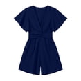 thumbnail image 4 of ZHYou Short Sleeve Jumpsuits for Women Cotton Flowy Loose V Neck Lightweight Casual Summer Short Rompers,Navy,Size XL, 4 of 6
