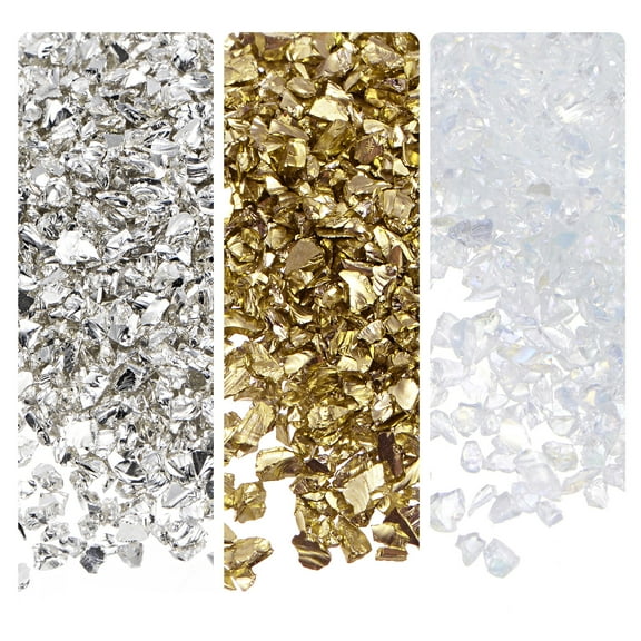 Uxcell 3 Colors Crushed Glass Chips, 1-4mm Irregular Sequins Metallic Color Glass 28g Bright Color Series