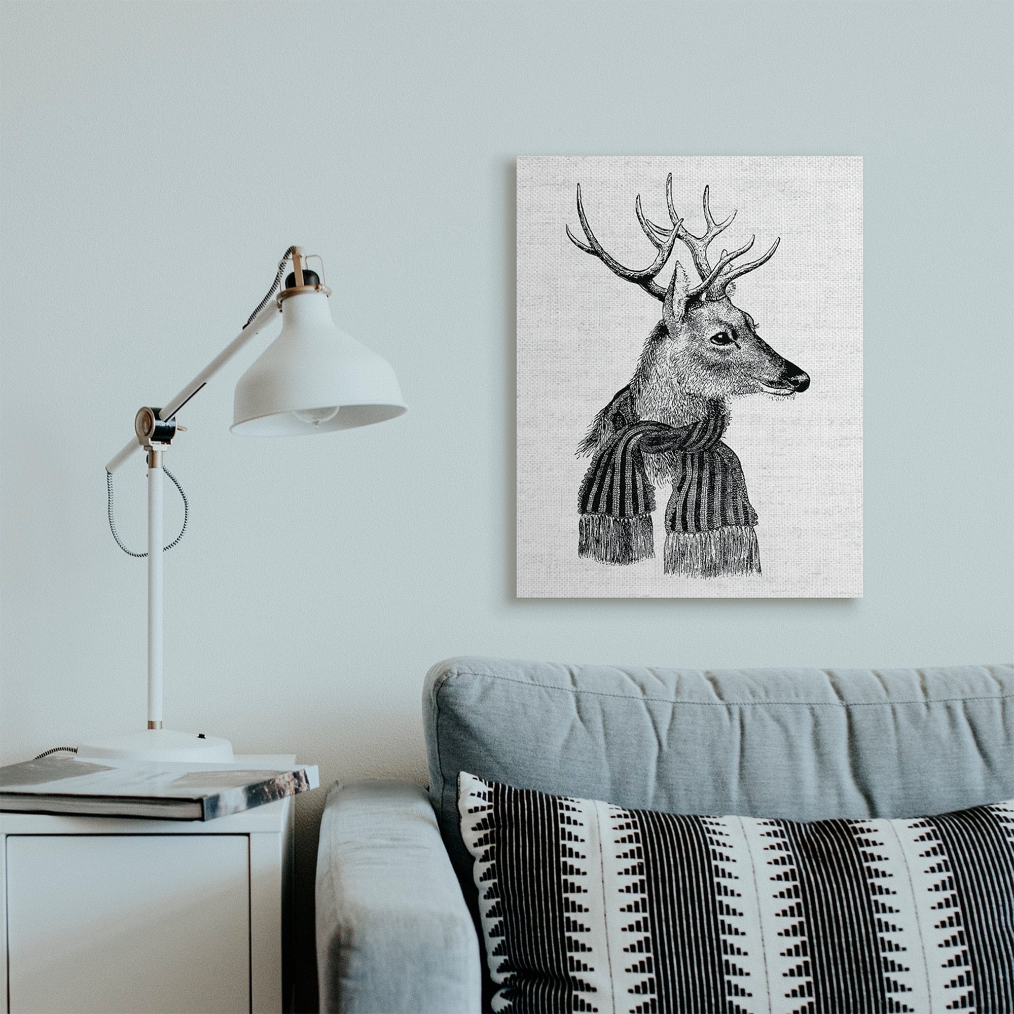 Stupell Industries Reindeer in Scarf Minimal Vintage Portrait Holiday Painting Gallery Wrapped Canvas Art Print Wall Art, 24 x 30