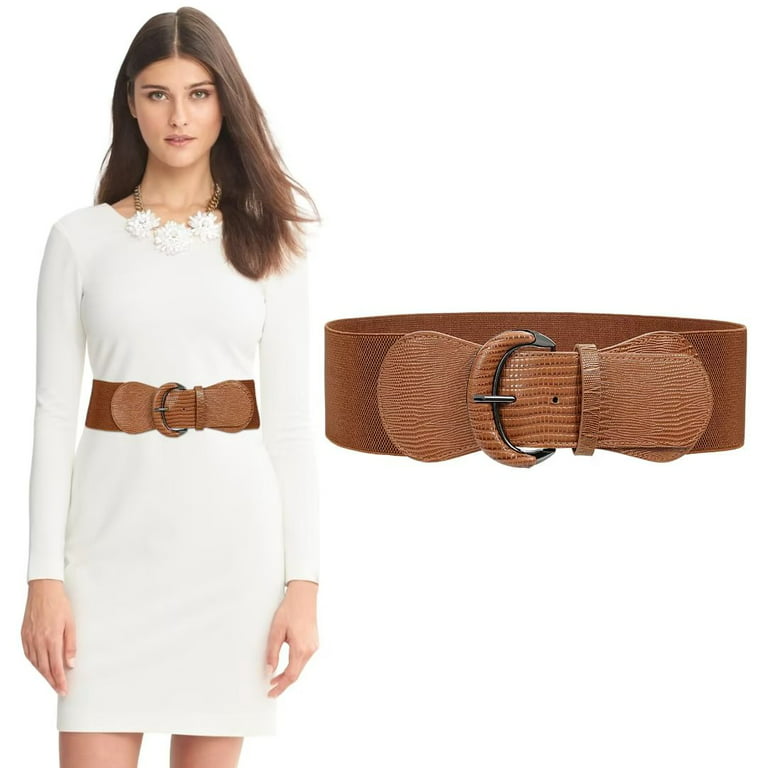 JASGOOD Leather Elastic Wide Belt for Women Ladies Dress Stretch