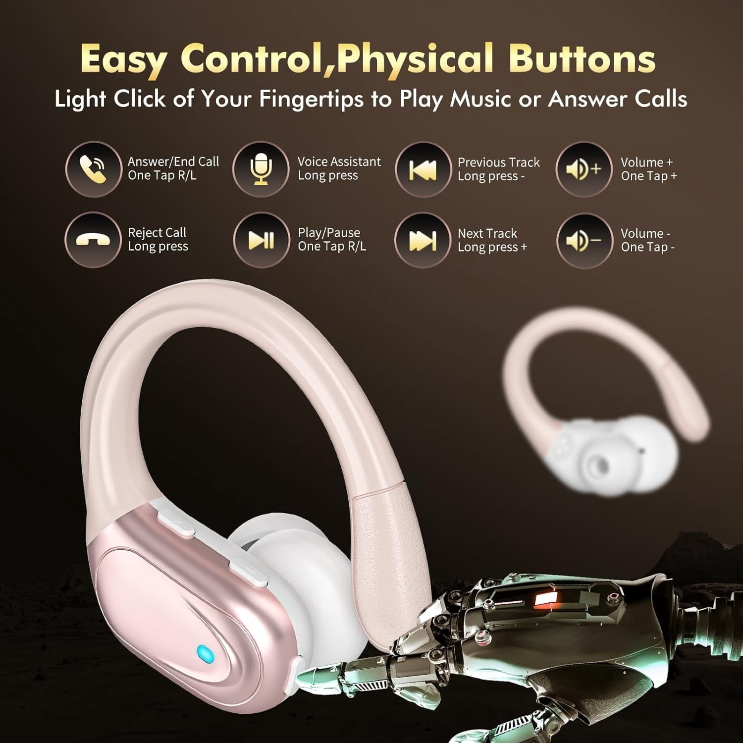 Bluetooth 5.4 Sports Headphones 80Hrs Playtime Wireless Earbuds with LED Power Display IPX7 Waterproof Earphones for Workout/Running Noise Canceling Headset Ear Buds