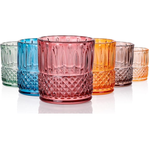 Mini Colored Shot Glasses Set of 6 – 1.5oz Small Fancy Vintage Ribbed Glassware, 80s Style Party Cups for Tequila, Whiskey, Cocktails – Christmas and New Year Gifts for Bar