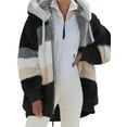thumbnail image 3 of Womens Winter Fuzzy Fleece Jacket Hooded Color Block Patchwork Coats Outerwear with Pockets Black 5XL, 3 of 6