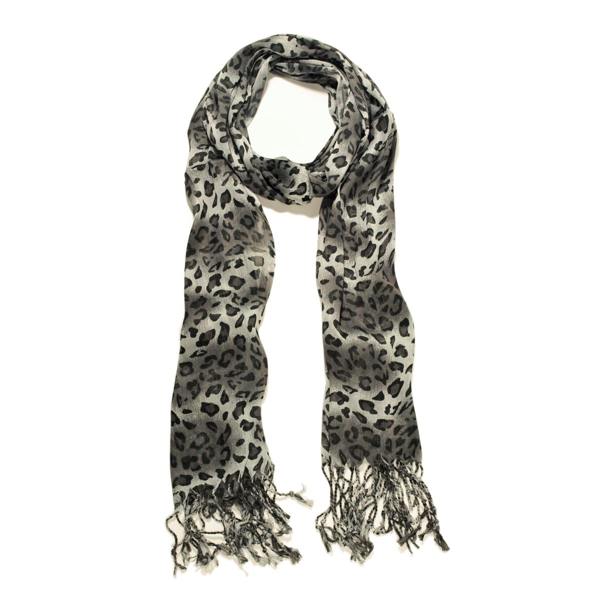 Elegant Leopard Animal Print Scarf with Fringe