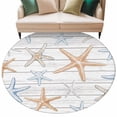 thumbnail image 2 of Retro Starfish Round Living Room Rugs 8 ft, Wood Grain Washable Large Area Rug with Non-Slip Sturdy Edge Binding Round Carpet for Dining Room Kitchen Office, 2 of 9