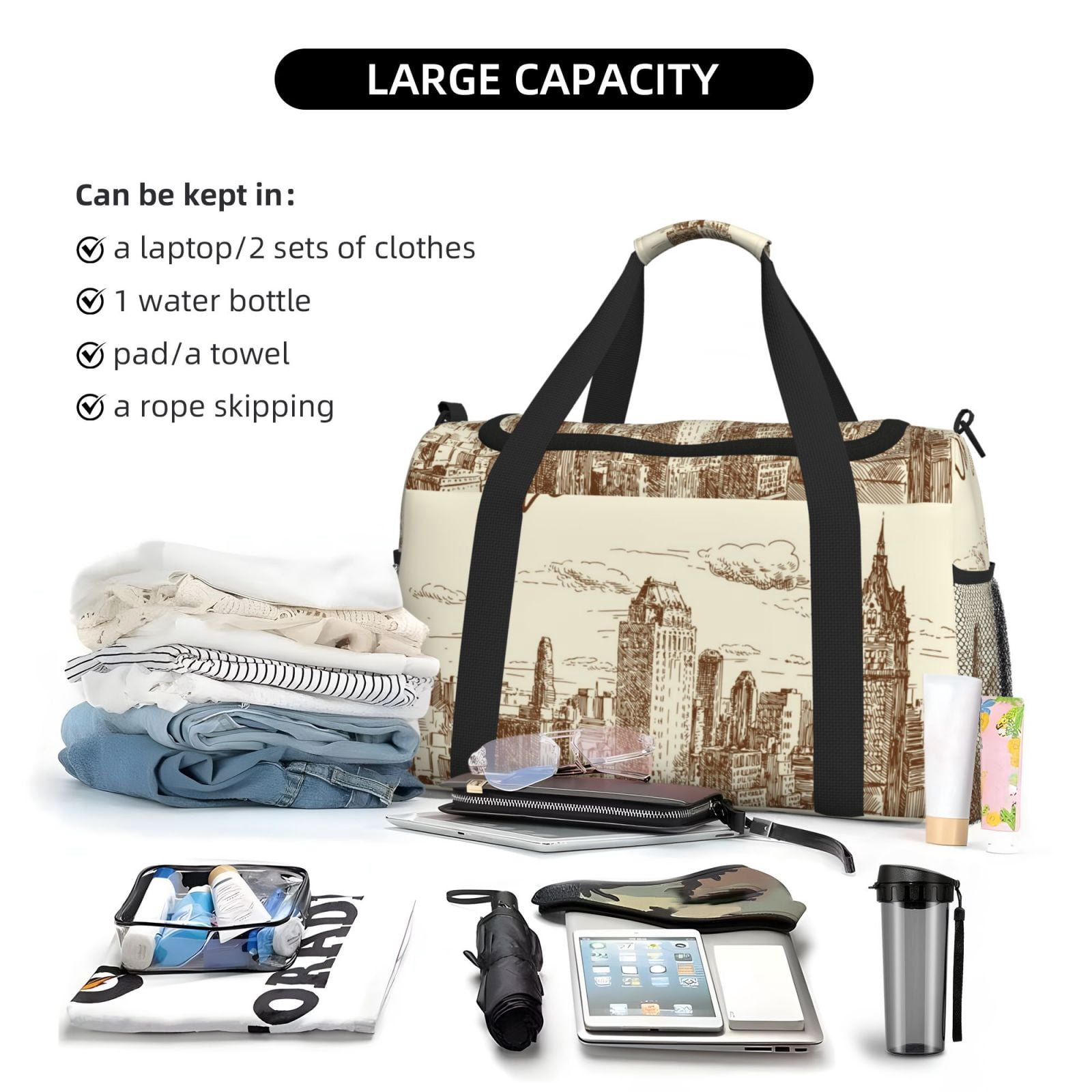 Fuzoiu New York Print Travel Duffle Bag,Carry On Tote Bags,Duffel Bag,Sport Gym Bag, Hospital Bag for Labor and Delivery, Overnight Bag,Luggage Bag
