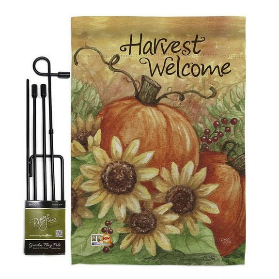 Breeze Decor BD-HA-GS-113060-IP-BO-D-US16-AL 13 x 18.5 in. Pumpkin Sunflower Fall Harvest & Autumn Vertical Double Sided Mini Garden Flag Set with Banner Pole
