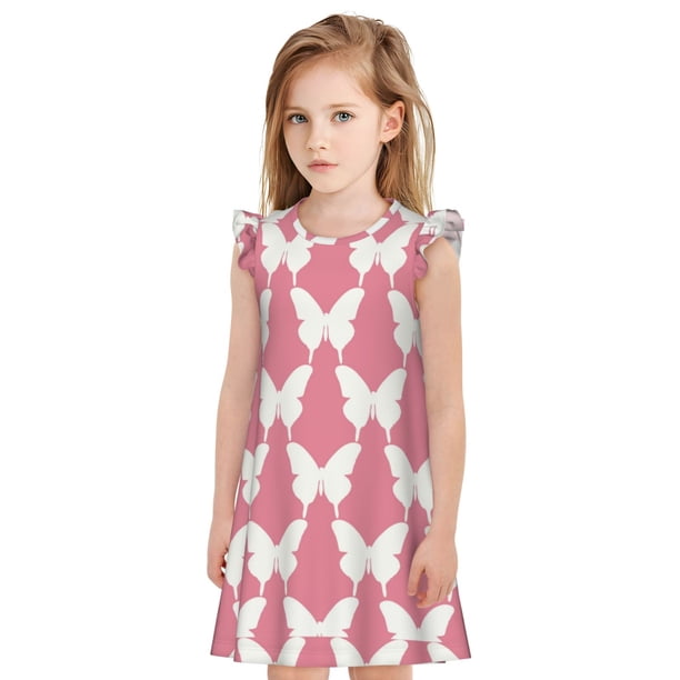 Fotbe Butterfly 2 Vestido de Dormir para Niñas de 3 a 10 Años, Mangas Cortas, Estilo Princesa, Pijama Camisón con Mangas Voladas-X-Large
